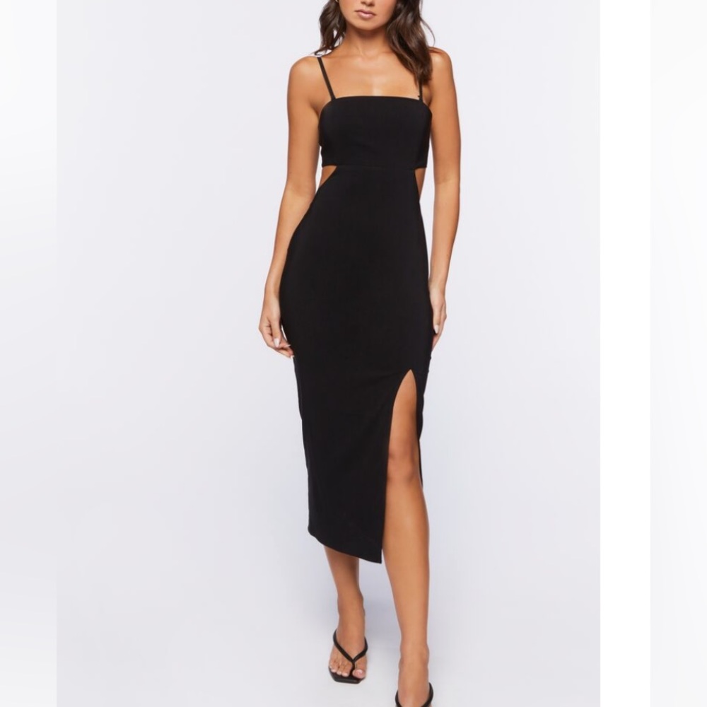 Cutout Midi Cami Dress, BLACK, M